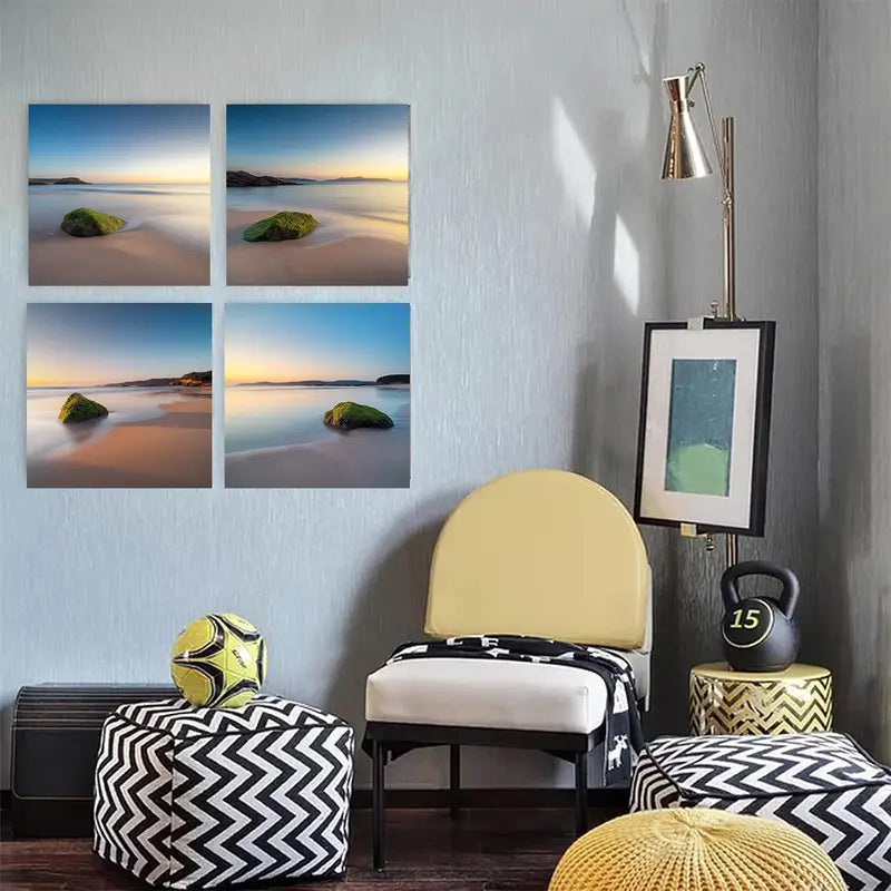 4pcs Serene Beach Sunrise Sunse HK   Wall Art Canvas Framed
