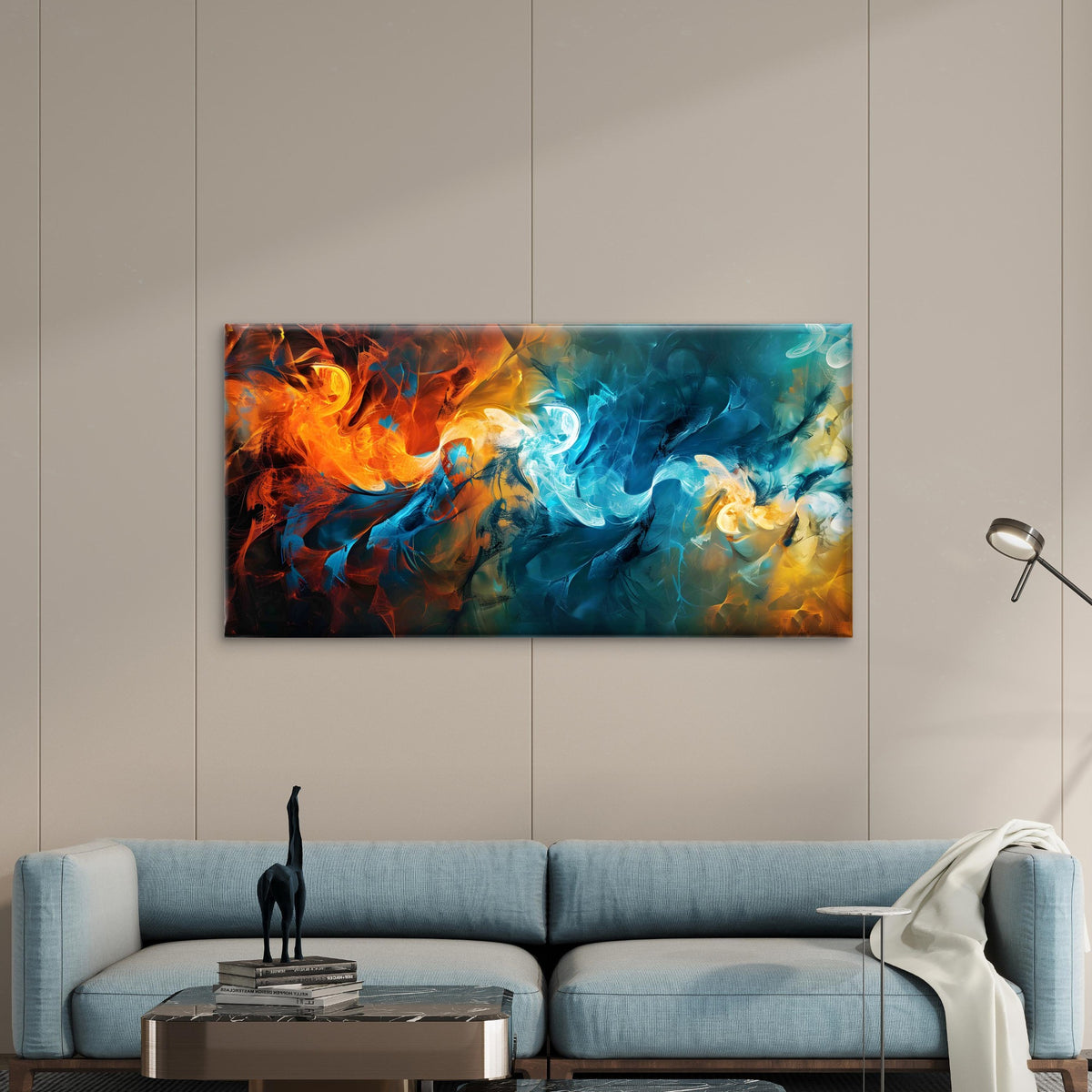 Abstract Swirling Fire Ice Wall Art Canvas Office Home Room Framed 120x60cm
