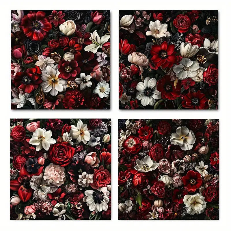 4pcs  Dark Floral Theme GH     Wall Art Canvas Framed