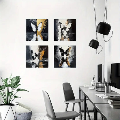 4pcs  Black Butterfl Picture Modern Artwork   Wall Art Canvas Framed