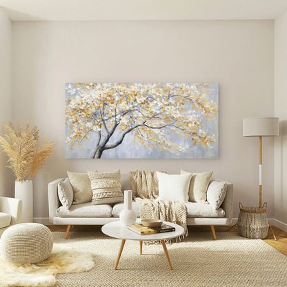 White Leaf Tree Painting Wall Art Canvas Office Home Room Framed 120x60cm