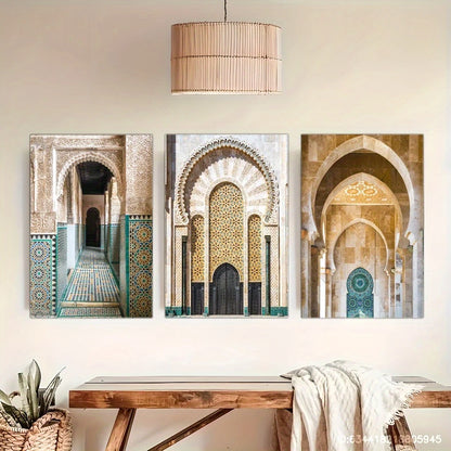 3pcs Elegant Moroccan Architecture Mosque Metal Print Ready to Hang Art