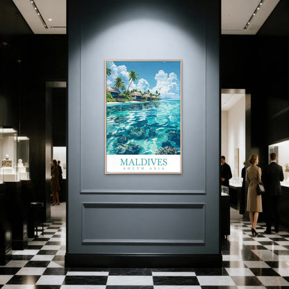 Maldives Tropical Island Turquoise Coral Reef Travel Poster Print Wall Art