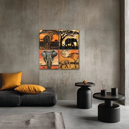 4pcs Elephants, Perfect for Decorating Wall Art Canvas Framed
