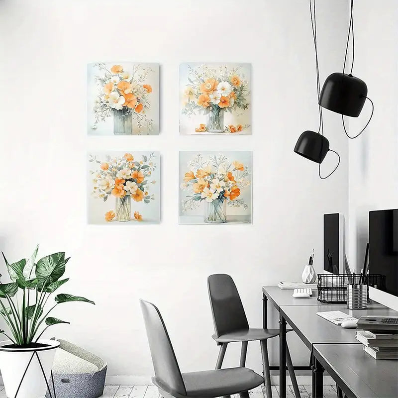 4pcsDaisy Flowers Wall Art Canvas Framed
