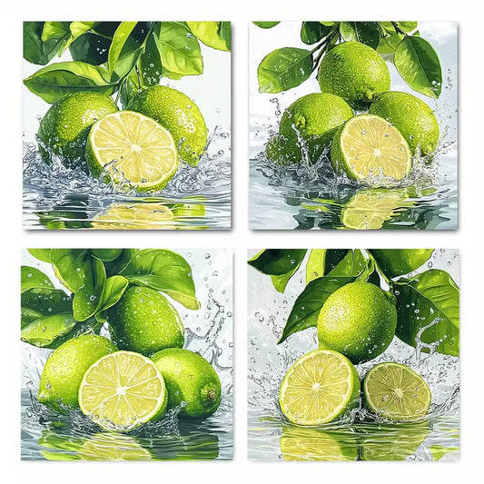 4pcs Fresh Fruit Anim Vintage Wall Art Canvas Framed