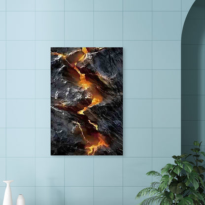 Fiery Lava Flowing Through Cracked Earth 40x60cm Metal Print Ready to Hang