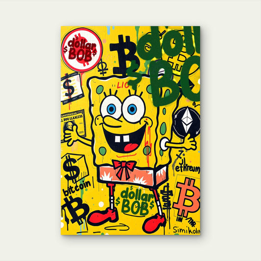 Bright Yellow Pop Art Painting 60x90cm Metal Print Ready to Hang