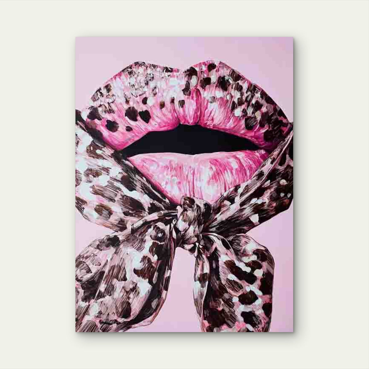 Kiss Lips with Pink Bows Metal Print Ready to Hang
