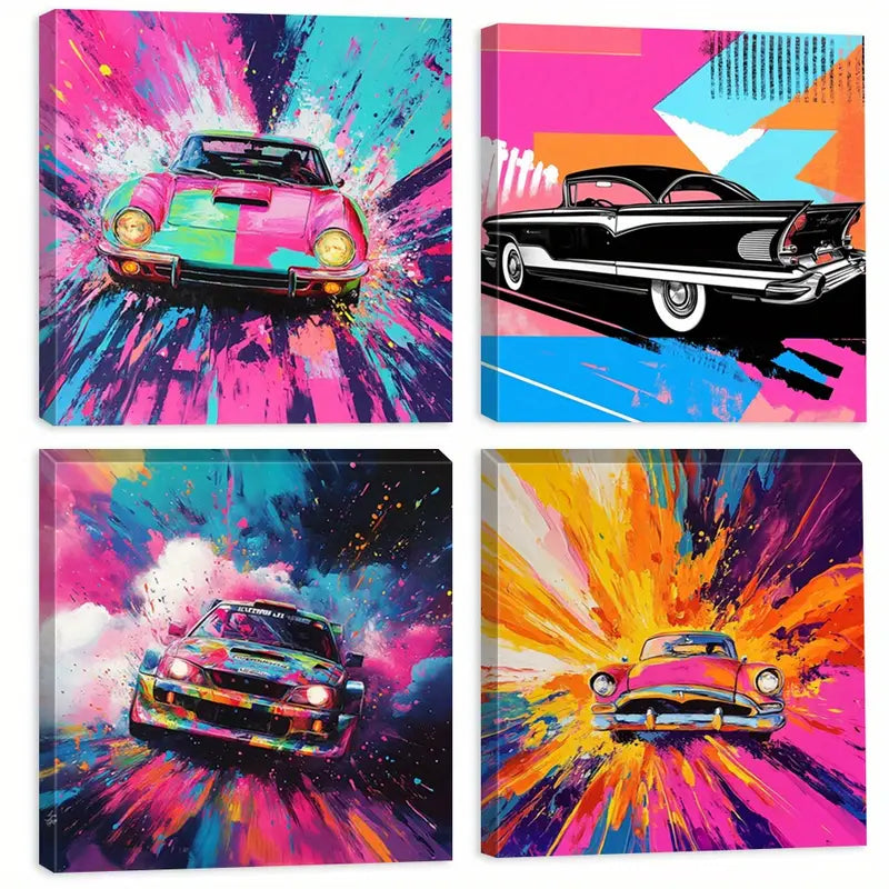 4pcs  Classic Cars  Wall Art Canvas Framed