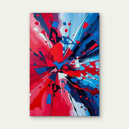 Red & Blue Abstract Explosion 60x90cm Metal Print Ready to Hang