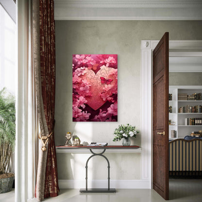 Pink & Burgundy Interlocking Heart with Cherry Blossom Metal Print Ready to Hang