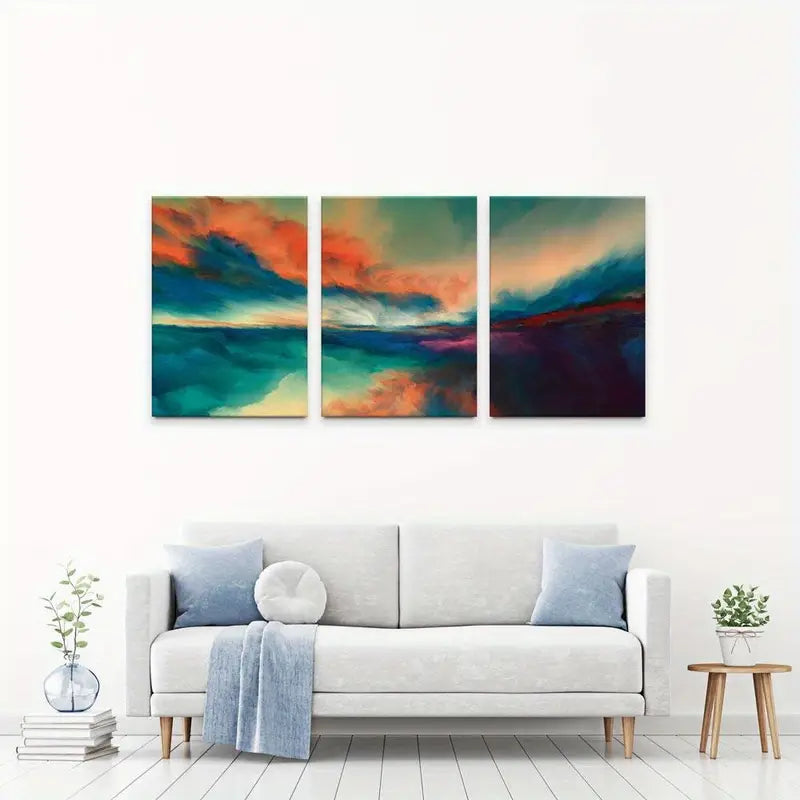 3pcs Abstract Colorful Sunset Landscape Wall Art Set Canvas Framed 60x90cm - High Quality Print 100% Australian Made Wall Canvas Ready to Hang