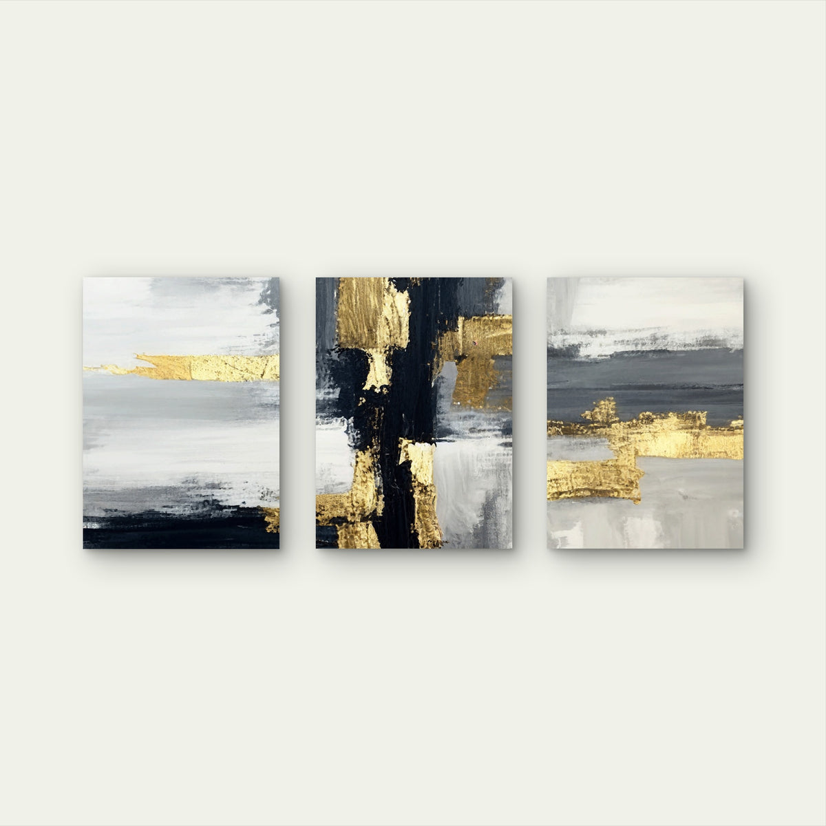 3pcs Modern Black Gray Gold Abstract Block Wall Art Set Canvas Framed 60x90cm - High Quality Print 100% Australian Made Wall Canvas Ready to Hang