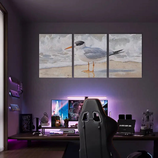 3pcs Cute Animals Watercolor Tern Bird Beach Metal Print Ready to Hang Art