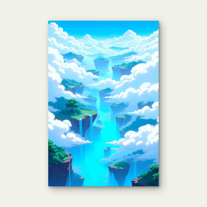 Floating Islands Waterfalls Sky 40x60cm Metal Print Ready to Hang