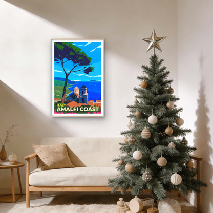 Vibrant Italy Amalfi Coast Seaside View Travel Poster Print Wall Art
