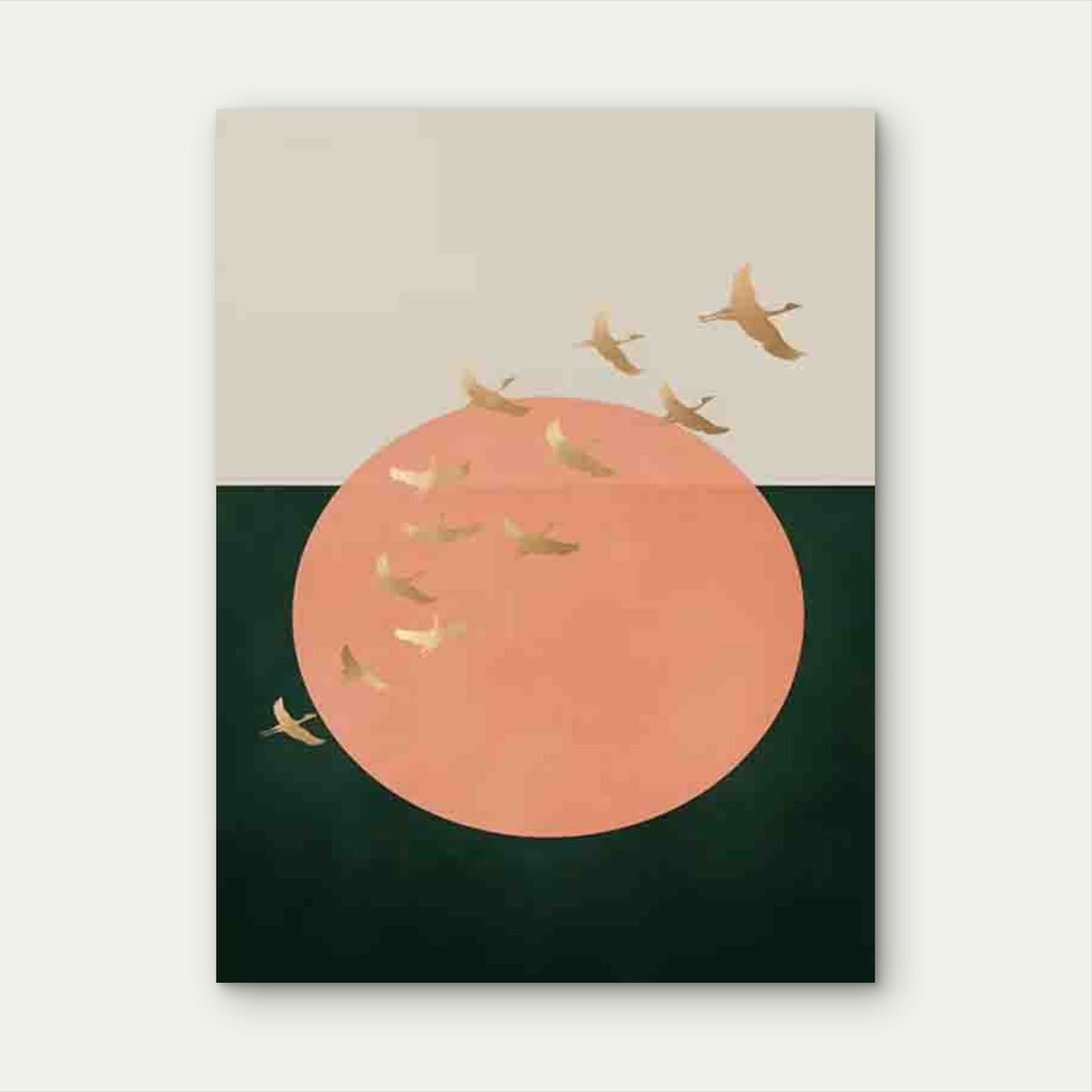 Golden Birds Circle 60x90cm Metal Print Ready to Hang