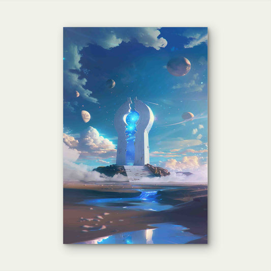 Space Station With Blue Light 60x90cm Metal Print Ready to Hang - Bella Home Decor