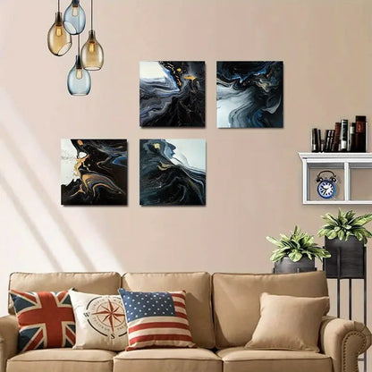 4pcs  Smooth & Vibrant Blue & Golden FG   Wall Art Canvas Framed