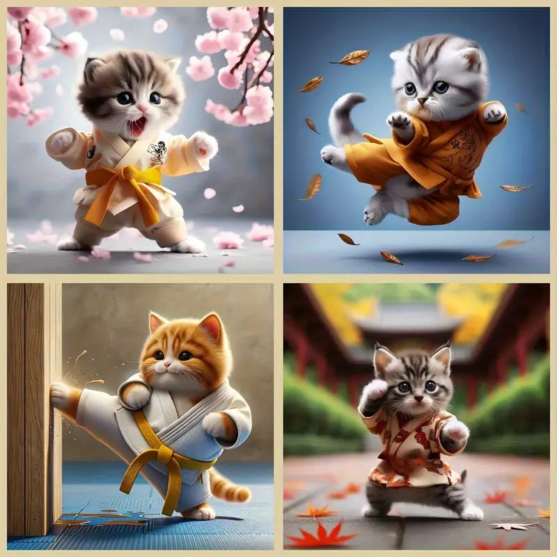 4pcs Karaty Cat Wall Art Canvas Framed