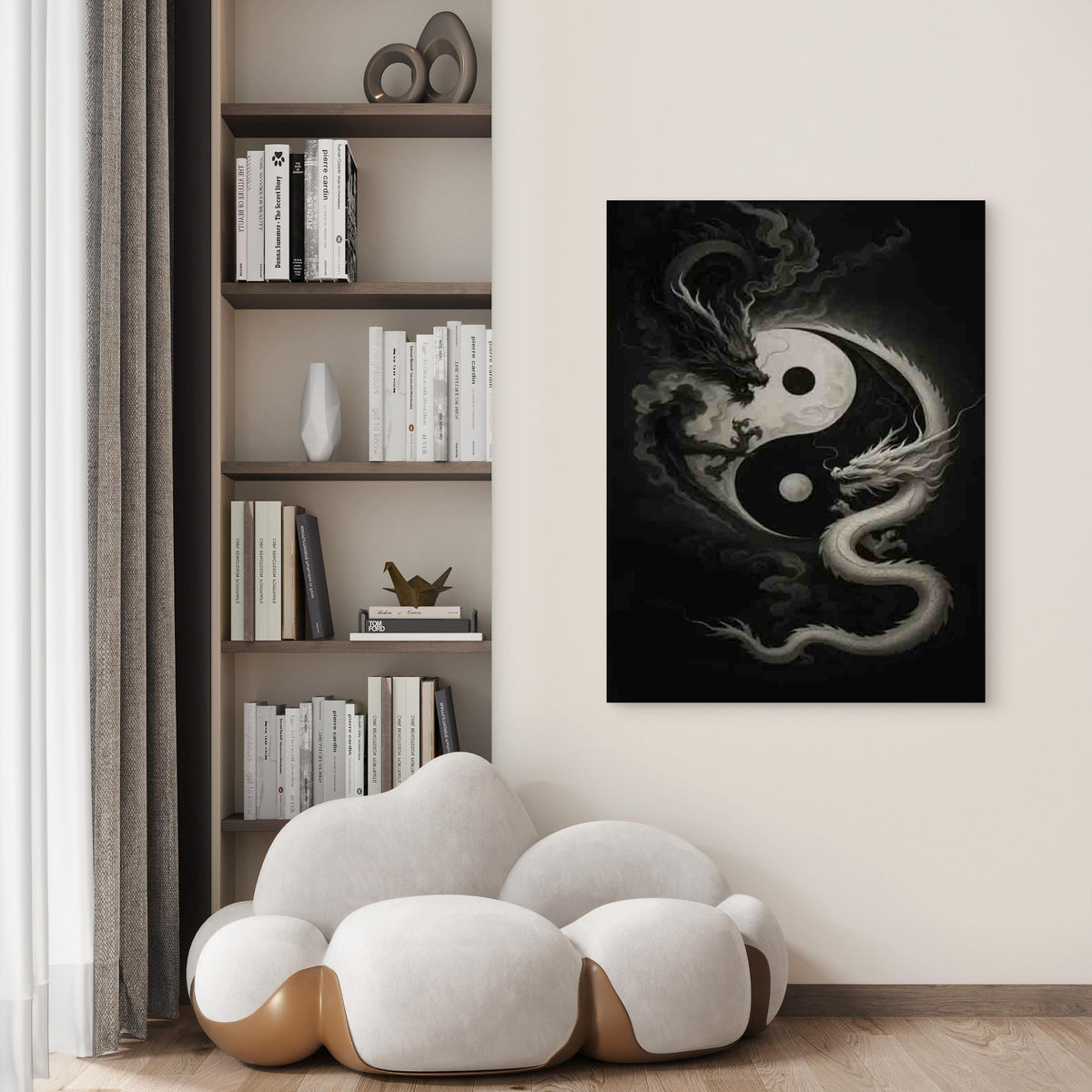 Yin Yang Dragons Art 60x90cm Metal Print Ready to Hang