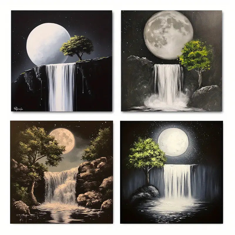 4pcs  Enchanted Full Moon Ar Vintage   Wall Art Canvas Framed