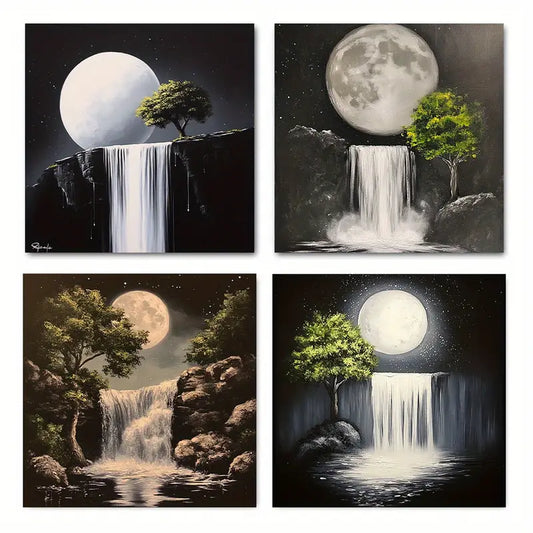 4pcs  Enchanted Full Moon Ar Vintage   Wall Art Canvas Framed
