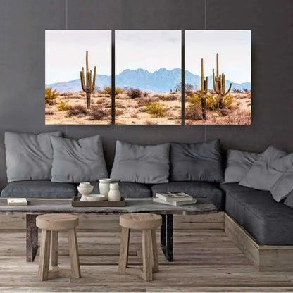 3pcs Arizona Desert Cactus Landscape Wall Art Set Canvas Framed 50x70cm - High Quality Print 100% Australian Made Wall Canvas Ready to Hang