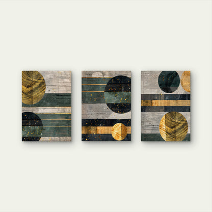 3pcs Modern Teal Green Gold Art Painting Wall Art Set Canvas Framed 40x60cm - High Quality Print 100% Australian Made Wall Canvas Ready to Hang