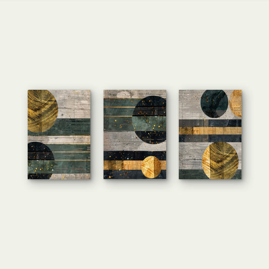 3pcs Modern Teal Green Gold Art Painting Wall Art Set Canvas Framed 50x70cm - High Quality Print 100% Australian Made Wall Canvas Ready to Hang