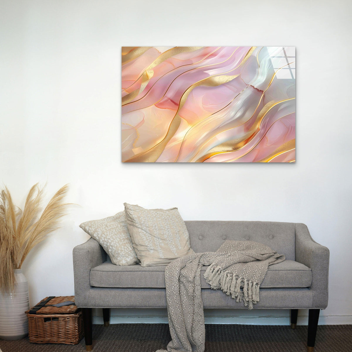 Blush Pink Liquid Marbl Tempered Glass Printing Wall Art Australian Made Quality