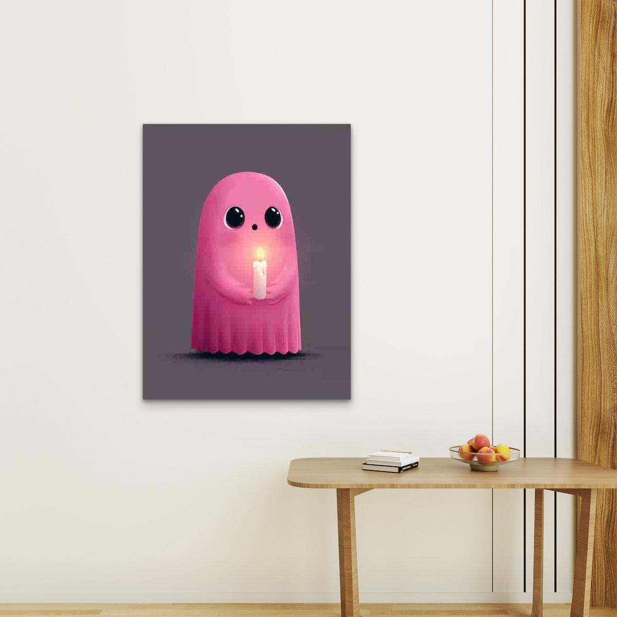 Featuring a Cute Ghost Holding a Candle 60x90cm Metal Print Ready to Hang