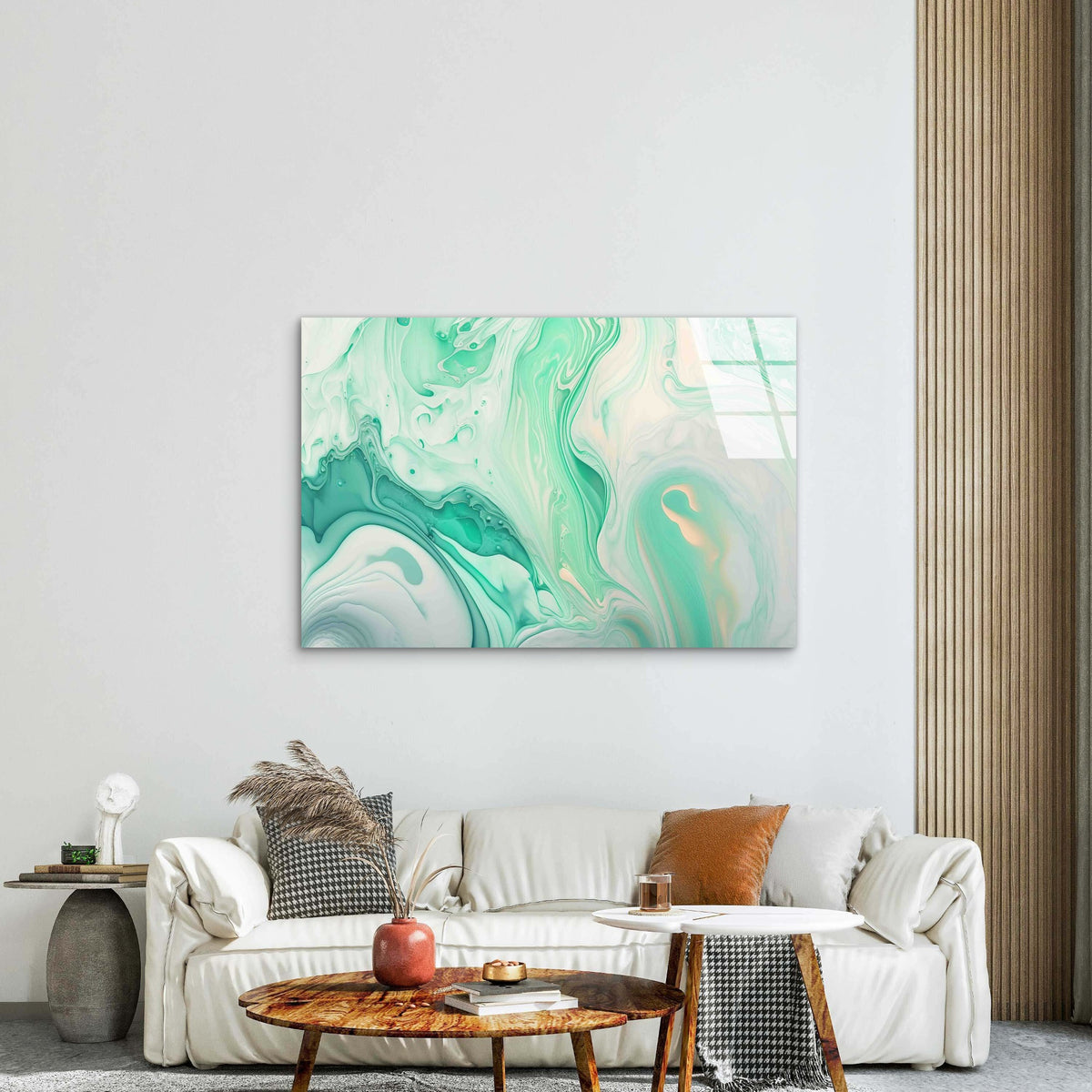 Teal Green Liquid Swirl Tempered Glass Printing Wall Art Australian Made Quality