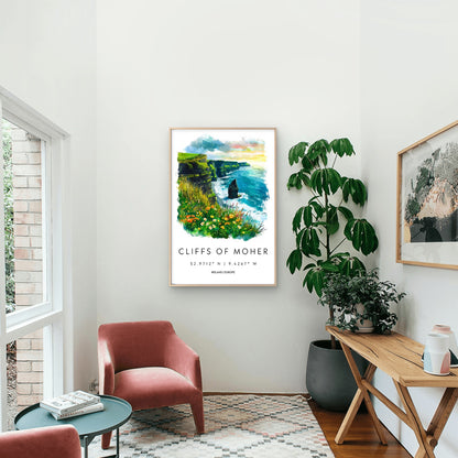 Ireland' S Cliffs of Moher, Featuring Emerald Travel Poster Print Wall Art