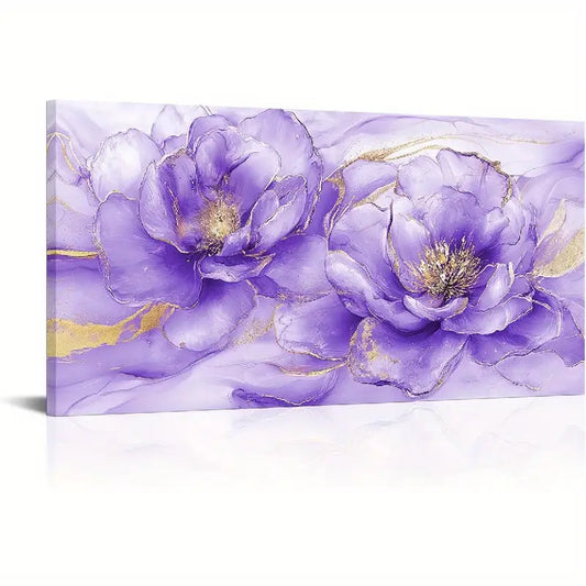 Abstract Flower Blue And Golden Floral Wall Art canvas office home room framed 120x60cm