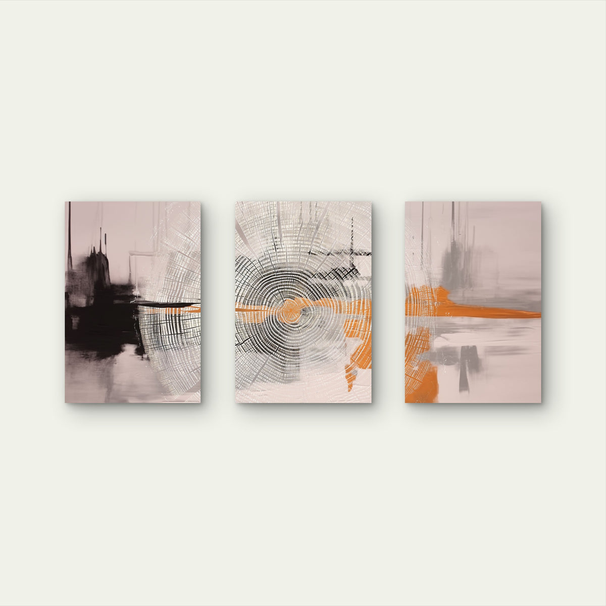 3pcs Abstract Grey Black Orange Wood Rings Wall Art Set Canvas Framed 50x70cm - High Quality Print 100% Australian Made Wall Canvas Ready to Hang