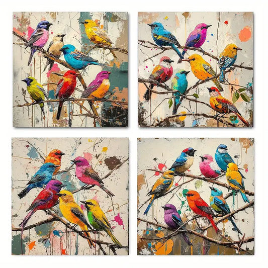 4pcs  Blue Bird of Happiness RTY   Wall Art Canvas Framed