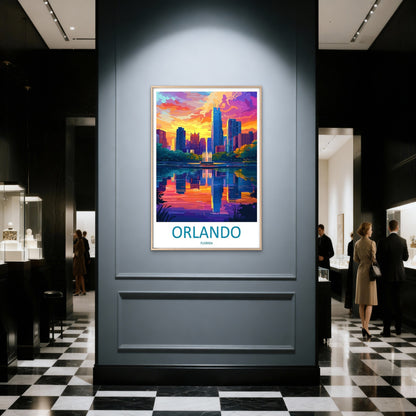 Vibrant Depiction of Orlando, Florida Travel Poster Print Wall Art