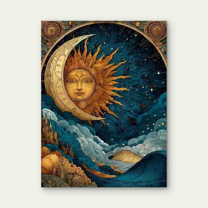 Celestial Moon Sun Ocean Artwork 60x90cm Metal Print Ready to Hang
