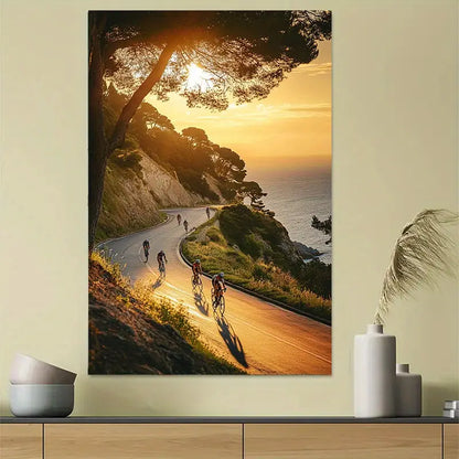Coastal Road Bike Sunset Scene Art Poster 40x60cm Metal Print Ready to Hang