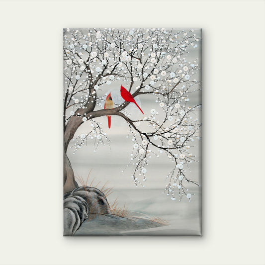 Grey White Flower Blossoming Red Bird Couple Wall Art Decor 100% Australian Made