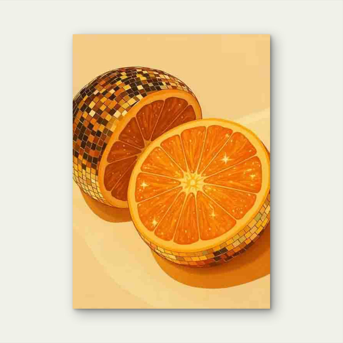 Golden Disco Ball in Orange 60x90cm Metal Print Ready to Hang