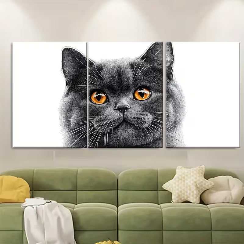 3pcs British Shorthair Cat Illustration Metal Print Ready to Hang Art