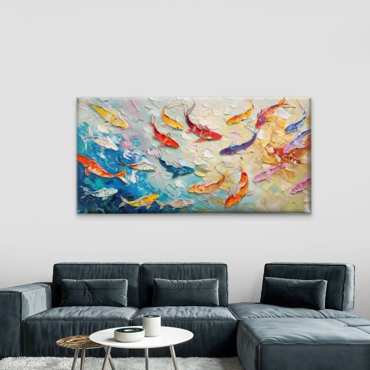Colorful Koi Fish Painting Wall Art Canvas Office Home Room Framed 120x60cm