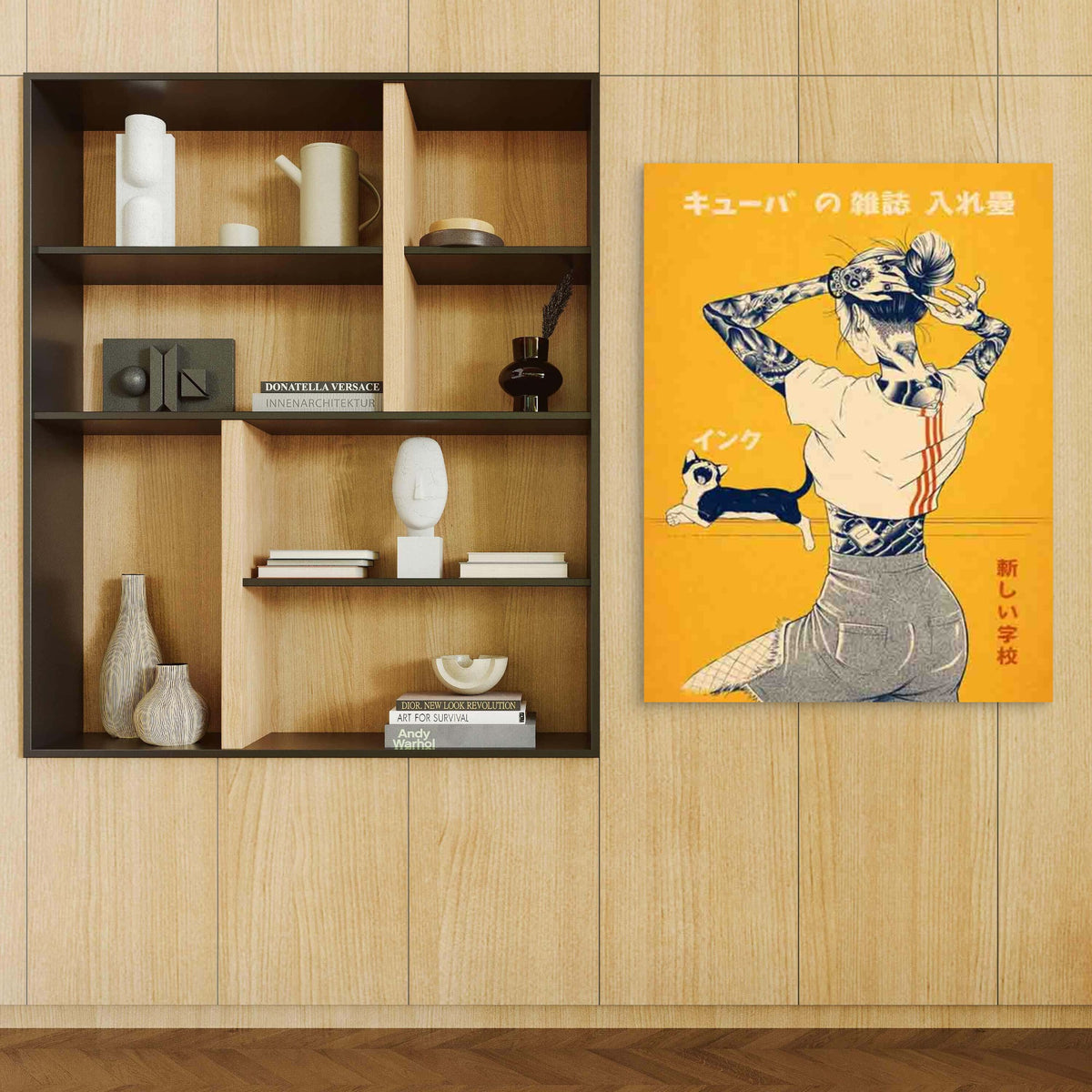 Tattoo Artwork Featuring a Cat 40x60cm Metal Print Ready to Hang