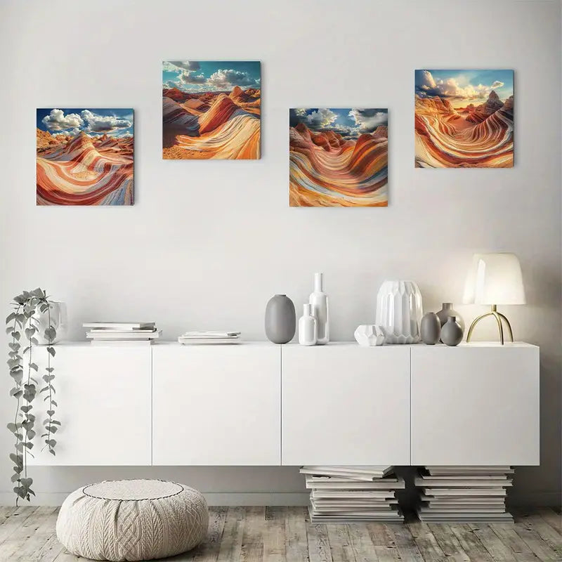 4pcs  Desert Stone Mountain  Wall Art Canvas Framed