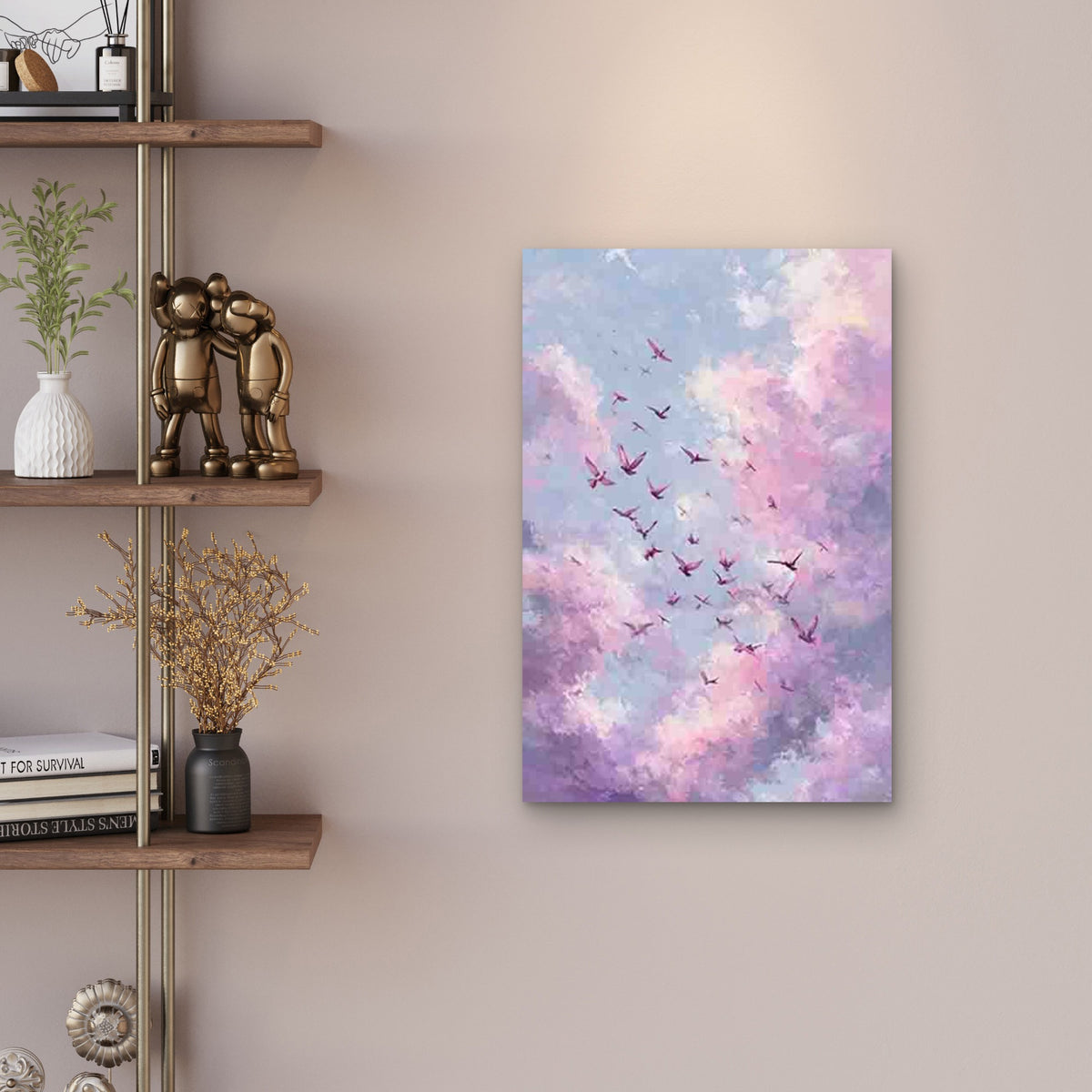 Pink & Purple Dream Clouds & Flying Birds 60x90cm Metal Print Ready to Hang