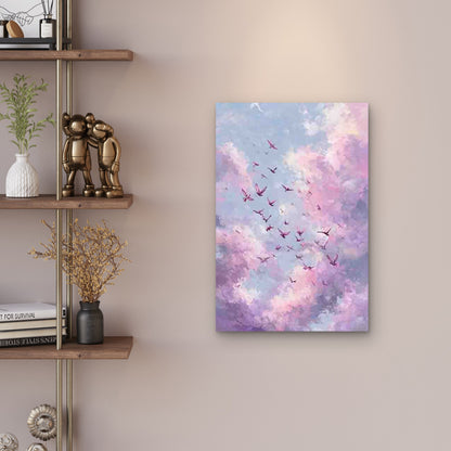 Pink & Purple Dream Clouds & Flying Birds 60x90cm Metal Print Ready to Hang