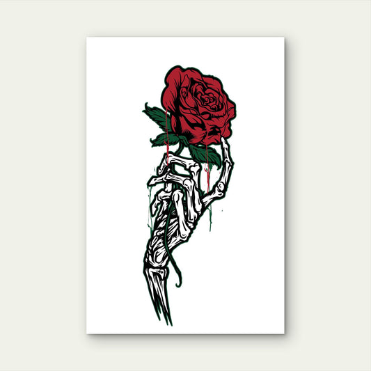 A Skeleton Hand Holding Rose 60x90cm Metal Print Ready to Hang